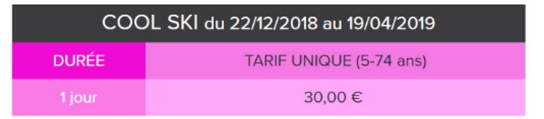 tarif forfait coolski