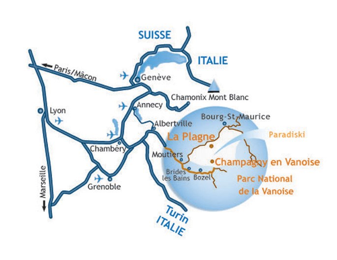 plan accès champagny en vanoise